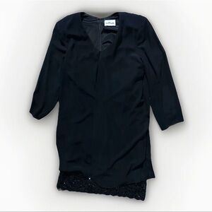 VINTAGE 80s CATTIVA NEW YORK Women’s 14 BLACK MIDI DRESS Ruffle Beaded Made USA